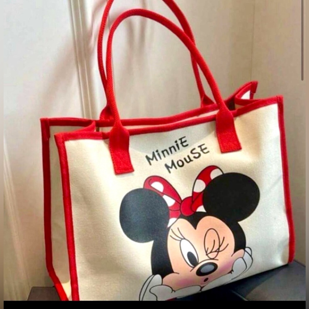 Minnie Mouse Big Red Trim Canvas Tote Bag